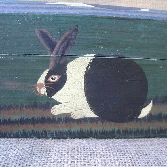 Vintage Warren Kimble Folk Art Wood Rabbit Decorative Box - Picture 11 of 16